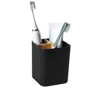 MOGADEE® Porte-brosse et gobelet en plastique, 2 compartiments + 1 bac de rangement, pour brosse à dents électriques et fil dentifrice, noir