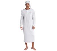 Moggemol Chemise De Nuit Homme Manches Longues avec Boutonnage Bonnet De Nuit Haut De Pyjama Ensemble Costume De Somnambule Carnaval Tenue pour Soirée Pyjama Blanc L