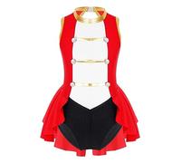 Moggemol Cirque des Filles Costume de directrice de Cirque Robe Danse sans Manches Justaucorps Danse Costume d'halloween pour Enfants Fête Carnaval Tenue Rouge 11-12 Ans