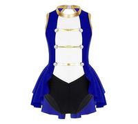 Moggemol Cirque des Filles Costume de directrice de Cirque Robe Danse sans Manches Justaucorps Danse Costume d'halloween pour Enfants Fête Carnaval Tenue Bleu Royal 15-16 Ans