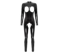 Moggemol Combinaison Intégrale Latex Cuir Verni pour Femmes Combinaison Ouverte Bustier Body Ouvert Effet Mouillé Lingerie Costume Érotique Féline Noir S