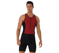 Moggemol Combinaison Triathlon Homme Une Pièce sans Manches pour Compétition Entraînement Natation Course Vélo Course À Pied Combinaison Néoprène Rouge XL