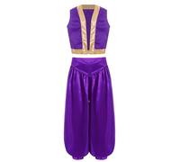 Moggemol Costume Arabe Pour Garçons Tenue De Prince Arabe Ensemble Veste Et Pantalon Harem Déguisement Pour Enfants Carnaval Halloween Fête À Thème Orient Génie Violet 5-6 ans