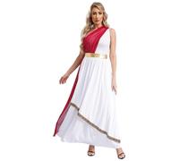 Moggemol Costume Femme Déesse Grecque Robe Antique Grecque Romaine Costume Tunique Robe Une Épaule Carnaval Déguisement Bourgogne M