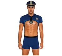 Moggemol Costume Strip Tease Pour Hommes Uniforme Police Chemisier Crop Top Pour Homme Shorts Carnaval Costumes Pour Le Départ Des Garçons Célibataires Vêtements Bleu XXL