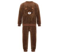 Moggemol Doux Pyjama en Flanelle Ensemble Pyjama Jungen Mädchen Hiver Chaud Vêtement De Nuit en Polaire Deux Pièces Tenue De Maison Chat Brun 2-3 Ans