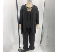 Moggemol Ensemble Pantalon Élégant Pour Femmes Festif Chic Dentelle En Chiffon Cardigan Débardeur Pantalon Large Ensemble 3 Pièces Cocktail Mariage Tenue De Fête Noir M