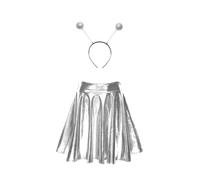 Moggemol Femme Costume Despace Alien Set Robe Avec Diadème Set Robe Skater Métallique Lumineux Costume Carnaval Fête Theme Soirée Club Nuit