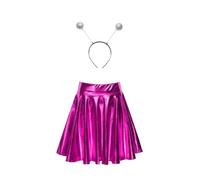 Moggemol Femme Costume Despace Alien Set Robe Avec Diadème Set Robe Skater Métallique Lumineux Costume Carnaval Fête Theme Soirée Club Nuit