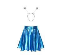 Moggemol Femme Costume Despace Alien Set Robe Avec Diadème Set Robe Skater Métallique Lumineux Costume Carnaval Fête Theme Soirée Club Nuit