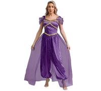 Moggemol Femme Costume Princesse Orientale Paillettes Tulle Combinaison Pantalon Harem Halloween Carnaval Déguisement Fête À Thème Violet foncé XL