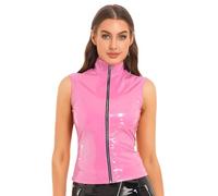 Moggemol Femme Wetlook Haut Sexy Brillant Look Cuir Crop Top Débardeur avec Fermeture Éclair Devant Tenue De Soirée Clubwear Tops Rose XXL