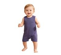 Moggemol Fille Pour Bébé Avec Poche Combinaison Courte En Coton Tenue Pour Rentrer À La Maison Combinaison Tank D'Été Salopette Décontractée Bleu marine 18-24 mois