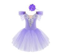 Moggemol Filles Petites Robes De Danse Tutu Justaucorps De Ballet Robe Tutu Tenue De Ballet Lac des Cygnes Princesse Costume De Ballerine Violet 3-4 Ans