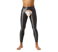 Moggemol Homme Collant Nylon Brillant Huileux Legging Ouvert Entrejambe Ouvert Sousvêtements Sexy Long Caleçon Gris XL