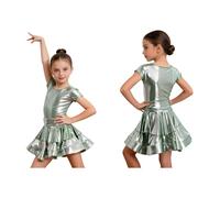 Moggemol Mädchen Robe Danse Enfant Danse Latine Robe Ballet pour des Performances Costumes Latins avec Paillettes Tenue Costume Salsa Vert 5-6 Ans