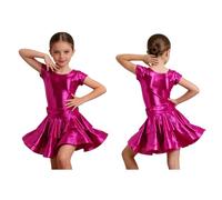 Moggemol Mädchen Robe Danse Enfant Danse Latine Robe Ballet pour des Performances Costumes Latins avec Paillettes Tenue Costume Salsa Rose Vif 9-10 Ans