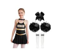 Moggemol Mädchen Uniforme Robe Pompons De Cheerleading Chaussettes Et Ruban Élastique À Cheveux Costume De Danse Pour Fête Carnaval B Blanc et Noir 5-6 ans