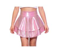 Moggemol Robe Danse Plissée pour Mädchen Robe Skate Et Été Plissée | Minijupe En Cuir Modèle Élégant Taille Élastique Pour Anniversaire Streetwear Mode Vie Quotidienne Danse Fête Cha Cha Hip Hop