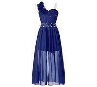 Moggemol Robe De Fête pour Fille Ensemble Robe Bustier Dentelle À Fleurs De Demoiselle D Honneur pour Enfant Mariage Soirée Bal Bleu Marine 13-14 Ans