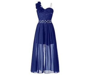 Moggemol Robe De Fête pour Fille Ensemble Robe Bustier Dentelle À Fleurs De Demoiselle D Honneur pour Enfant Mariage Soirée Bal Bleu Marine 13-14 Ans
