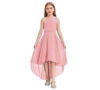 Moggemol Robe De Fille Fleurie Robe De Demoiselle D Honneur Design À Une Épaule en Chiffon Mariage Soirée D Anniversaire Tenue Défilé Festif Rose 13-14 Ans