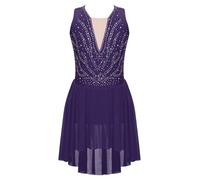 Moggemol Robe De Patinage pour Fillettes sans Manches Robe De Danse Patchwork Tenue Patinage Artistique Body Gymnastique Ballet Dos Nu Costume Compétition Violet 9-10 Ans