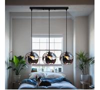 MOGOD 2pcs Lustre Rétro Métal Cage - Suspension à Long Mât à 3 Têtes - Lustre à Globe Terrestre Ø20cm - Noir