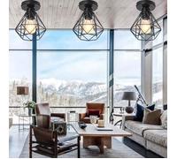 MOGOD LOT DE 3 Plafonnier Industriel design Simple E27 Lampe de Plafonde Cage en Fer Noir