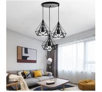 MOGOD Lustre à Disque Rond Vintage à 3 Têtes Ø20cm Noir, Lampe Suspension Luminaire E27 Cage Forme de Diamant
