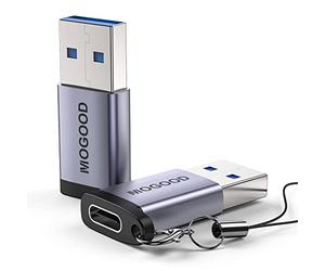 MOGOOD Adaptateur USB à USB C, Adaptateur USB C Femelle à USB 3.0 mâle avec lanière, Adaptateur de Chargeur USB A à C 5Gbps pour iPhone 14 Plus Pro iWatch AirPods CarPlay.