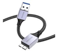 MOGOOD Câble de Disque Dur, Câble USB 3.0 Mâle vers Micro B, Câble de Données Mâle Micro B 3.0 vers USB, Compatible avec Disque Dur Externe, WD Element, Samsung M3 / Galaxy S5 / Note 3(0.5M Gris)