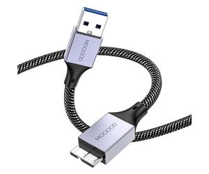 MOGOOD Câble de Disque Dur, Câble USB 3.0 Mâle vers Micro B, Câble de Données Mâle Micro B 3.0 vers USB, Compatible avec Disque Dur Externe, WD Element, Samsung M3 / Galaxy S5 / Note 3(0.5M Gris)