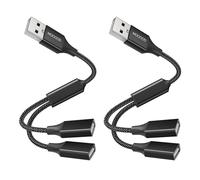 MOGOOD Splitter USB 1 vers 2, Lot 2, PC, Mac, PS5, Noir, Charge, USB-Hub | nylon tressé, aluminium, 480Mbps, Charge & Données, Plug-Play, Multiport, USB-Hub, Adaptateur, bureau, voyage, maison, gaming
