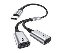 MOGOOD Splitter USB-C 1 vers 2, Alu/Nylon, USB2.0, 5V/0.9A, 1 Pcs, Compact | 2x USB-C,480Mbps Données,Charge,Plug-Play,Pour Souris/Clavier/Écouteurs,PC/Portable/Tablette,Bureau/Voyage,Léger,Résistant