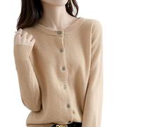 MOGSA Cardigan chandails pour femmes, cardigans à col rond, printemps et automne, cardigans tricotés en cachemire à simple boutonnage pour femmes, marron clair, L (55-62) kg