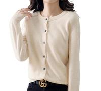MOGSA Cardigan chandails pour femmes, cardigans à col rond, printemps et automne, cardigans tricotés en cachemire à simple boutonnage pour femmes, abricot, L (55-62) kg