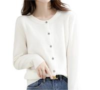 MOGSA Cardigan chandails pour femmes, cardigans à col rond, printemps et automne, tricotés en cachemire à simple boutonnage pour femmes, blanc, L (55-62) kg