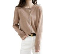 MOGSA Cardigan chandails pour femmes, cardigans à col rond, printemps et automne, tricotés en cachemire à simple boutonnage pour femmes, camel, XL (62-67) kg