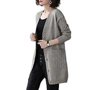 MOGSA Cardigan chandails printemps automne pull femme mi-long âge moyen et personnes âgées lâche grande taille gros extérieur cardigan tricoté en gros gris, XXL