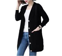 MOGSA Cardigan chandails printemps automne pull femmes mi-long âge moyen et personnes âgées lâche grande taille gros extérieur cardigan tricoté en gros noir, XXL