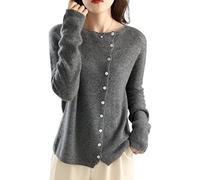 MOGSA Cardigan chandails printemps en cachemire pull femme col rond cardigan tricoté léger et chaud hauts minces gris foncé, L