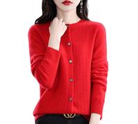MOGSA Cardigan chandails printemps et automne, cardigan en laine ajourée pour femmes, haut à col rond en cachemire, pull tricoté sans couture, chemise extérieure tour-rouge chinois, L