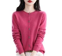 MOGSA Cardigan chandails printemps et automne, cardigan en laine ajourée pour femmes, haut à col rond en cachemire, pull tricoté sans couture, chemise extérieure-framboise, XL