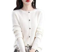 MOGSA Cardigan chandails printemps et automne, cardigan en laine ajourée pour femmes, haut à col rond en cachemire, pull tricoté sans couture, chemise extérieure-tour blanc chaud, XXL