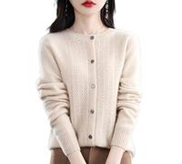 MOGSA Cardigan chandails printemps et automne, cardigan en laine ajourée pour femmes, haut à col rond en cachemire, pull tricoté sans couture, chemise extérieure-beige, XXL