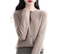 MOGSA Cardigan chandails printemps et automne, cardigan en laine ajourée pour femmes, haut à col rond, pull en cachemire tricoté sans couture, chemise extérieure-Original Camel, S