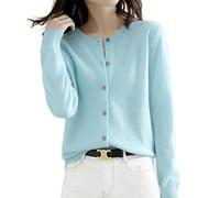 MOGSA Cardigan pour femme - Col rond - Printemps - Automne - Tricot cachemire - Cardigans à une rangée, Turquoise., XL (62-67)kg