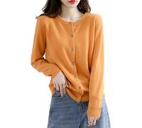 MOGSA Cardigan-Pullover Femmes Cardigans Pullover Col rond Printemps Automne Tricot Cachemire Cardigans simple rangée Pullover Femmes, Ginger Yellow., L (55-62)kg
