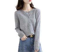 MOGSA Cardigan-Pullover Femmes Cardigans Pullover Col rond Printemps Automne Tricot Cachemire Cardigans une rangée Pullover Femmes, gris clair, M (50-55)kg